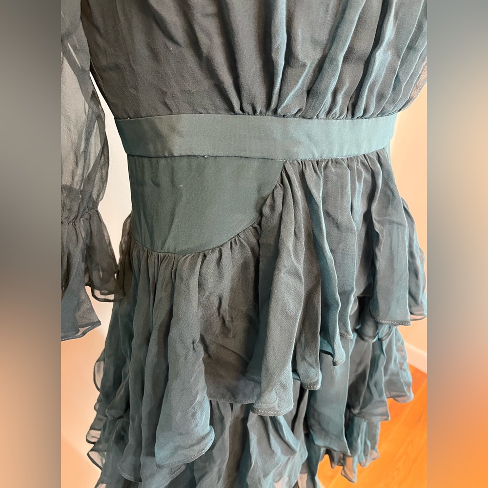 Cinq A Sept Elsa Dress in Everglade Cold Shoulder Ruffle Women’s Size 6 - Picture 6 of 14